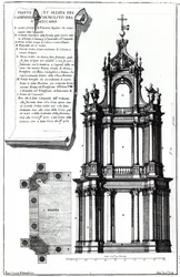 Un campanario diseñado para San Pedro, Roma, grabado por Alessandro Specchi